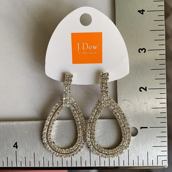 J. Dew Crystal Drop Earrings Silver Tone Large - Picture 7 of 8
